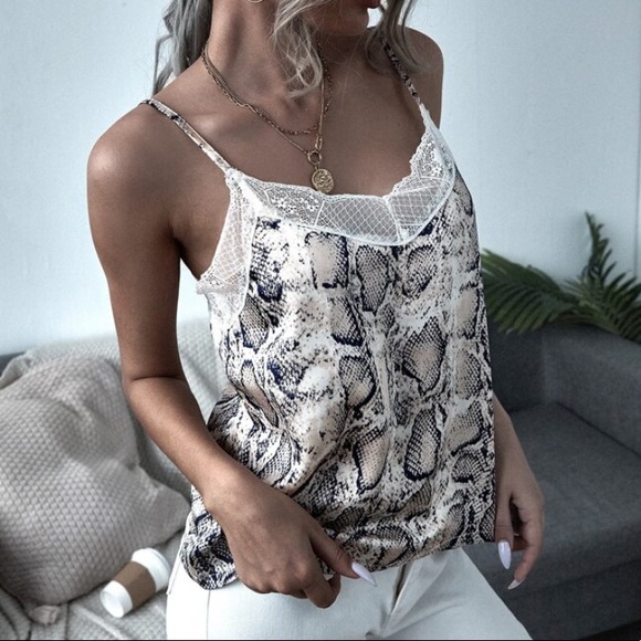 Tops - SOLD OUT CLEARANCE Snakeskin Lace Trim Sexy Camisole Tank Top